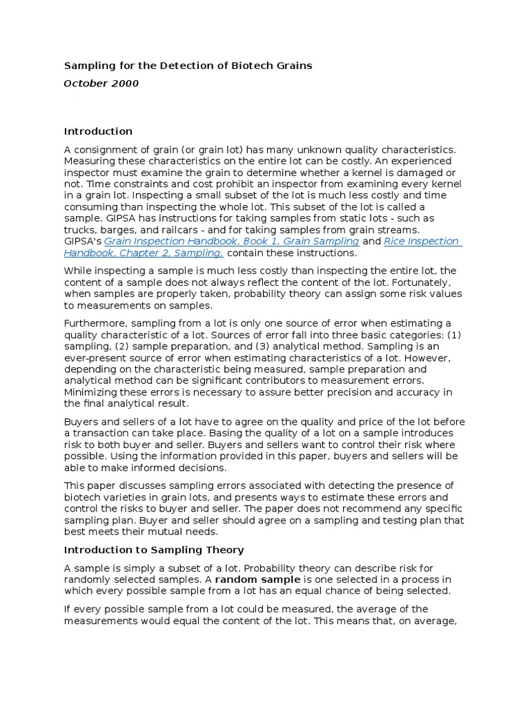 Biotech Grain Sampling Techniques | PDF | Sample Size Determination ...