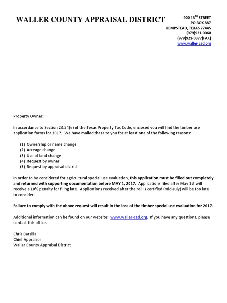 Waller County Appraisal District PDF Real Estate Appraisal Taxes