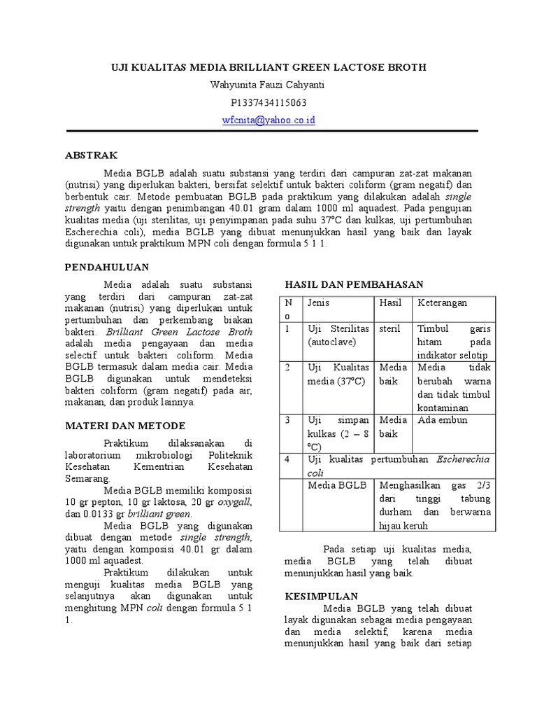 Kualitas Media BGLB untuk Coliform | PDF | Sains & Matematika