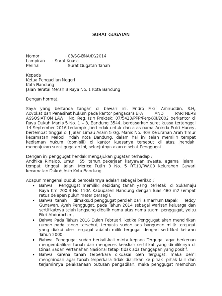 Contoh Surat Gugatan Sengketa Tanah Pdf Nusagates
