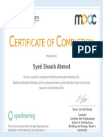 Certificate of Completion for Building Information Modeling 101 Course