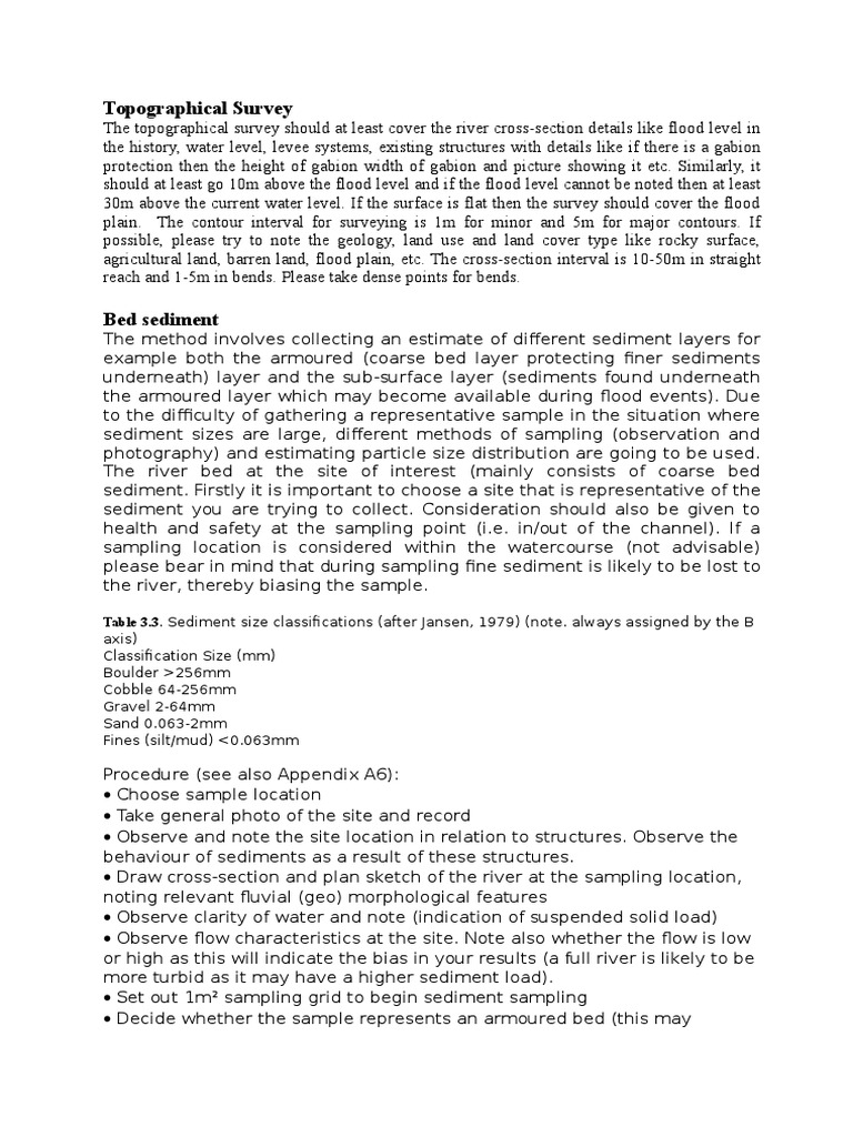Topographical and Sediment Survey Guide | PDF | Sediment | Flood