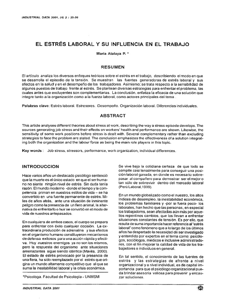 El Estres Laboral y Su Influencia en El Trabajo | PDF
