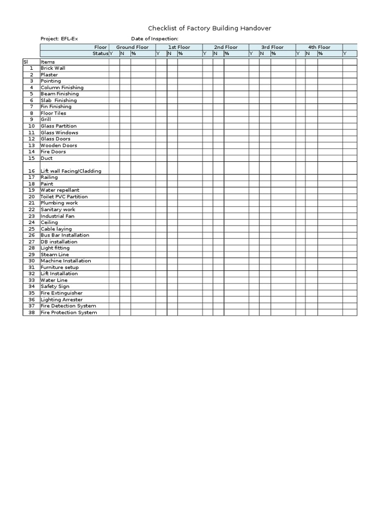 Factory Building Handover Checklist | PDF