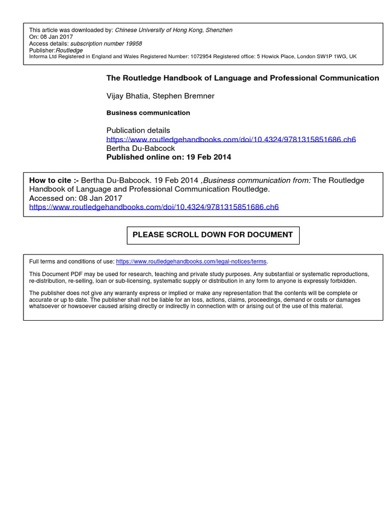 The Routledge Handbook of Language and Professional Communication | PDF ...