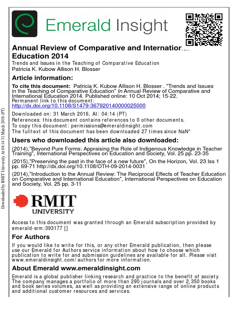Trends and Issues in The Teaching of Comparative Education | PDF ...