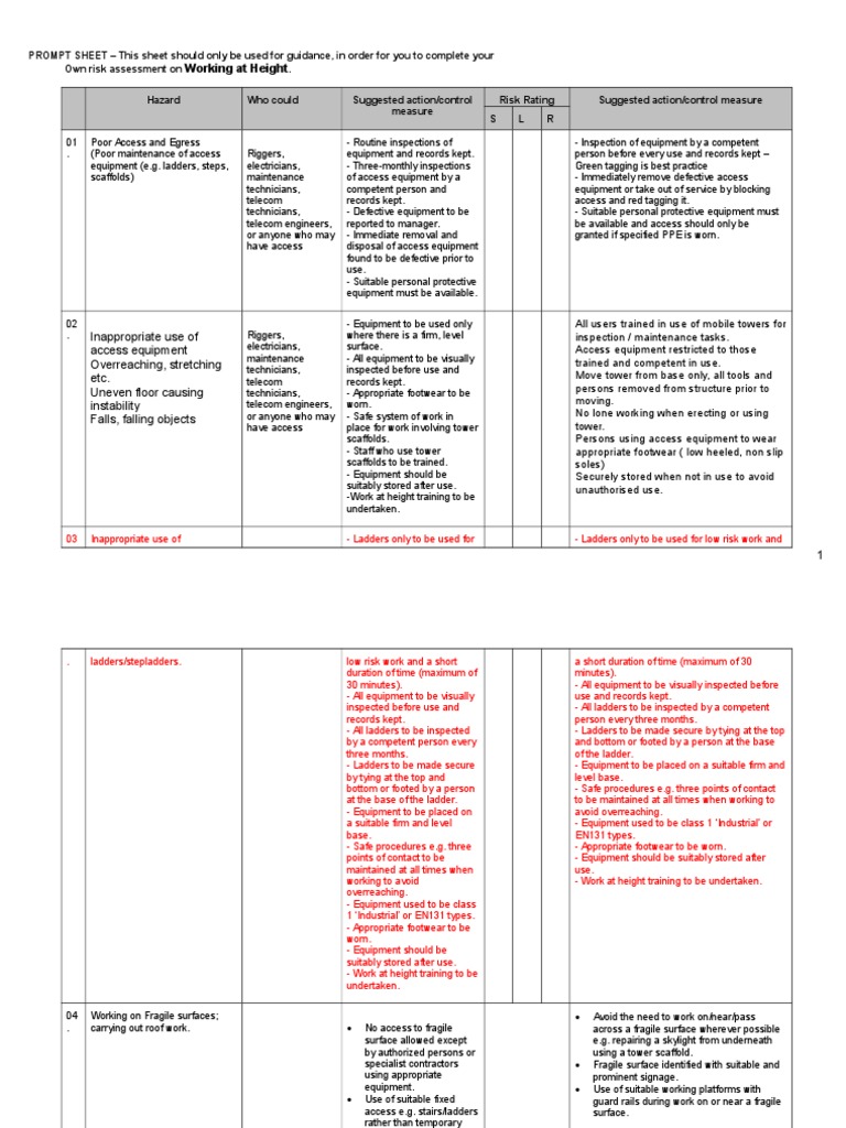 Working At Height Risk Assessment Pdf
