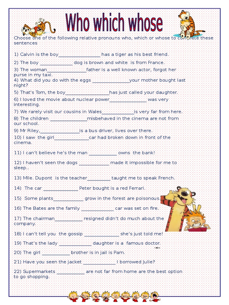 Choose One of The Following Relative Pronouns Who | PDF