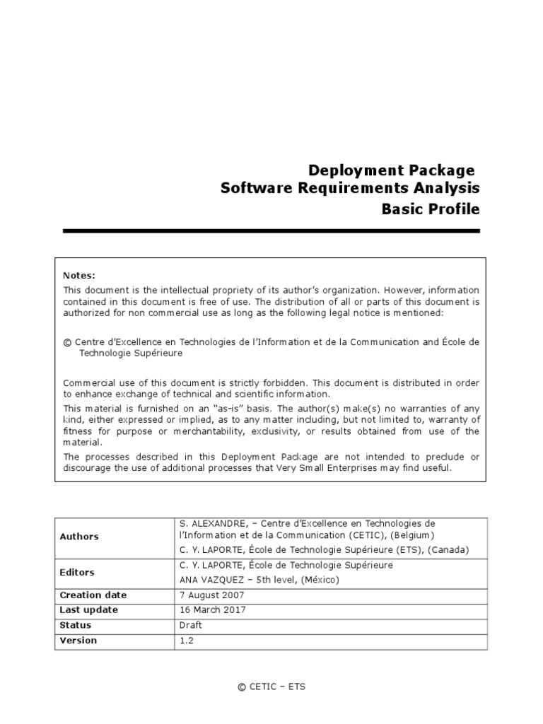 Deployment Package Software Requirements Analysis Basic Profile | PDF ...