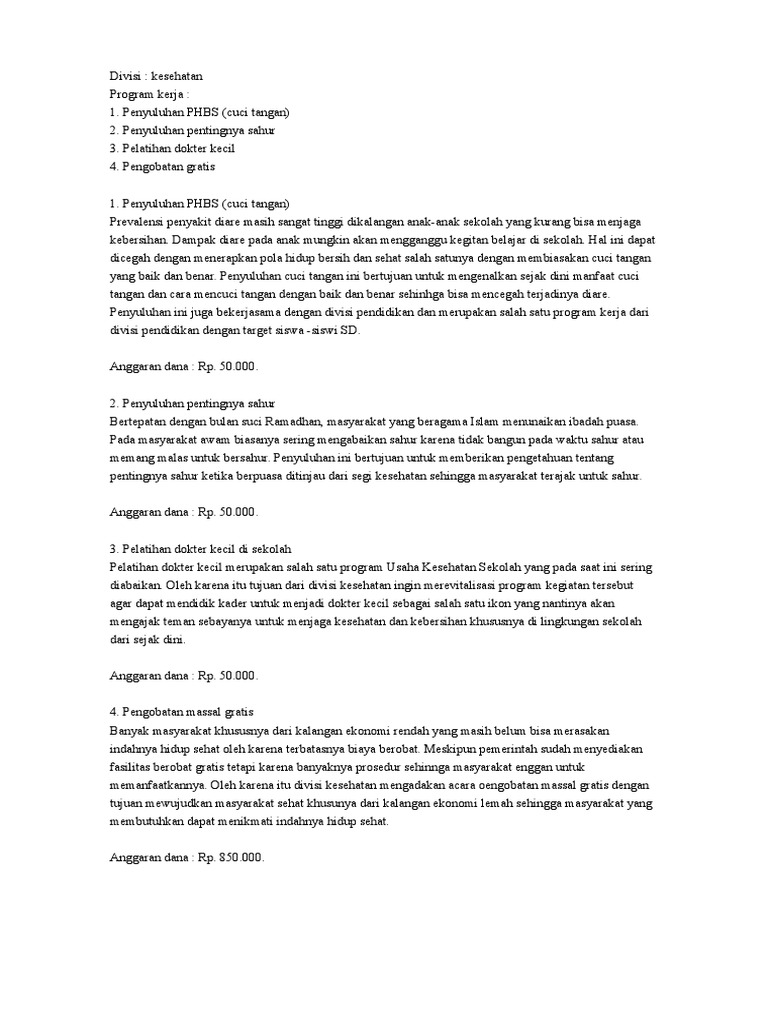 Proker Divisi Kesehatan | PDF