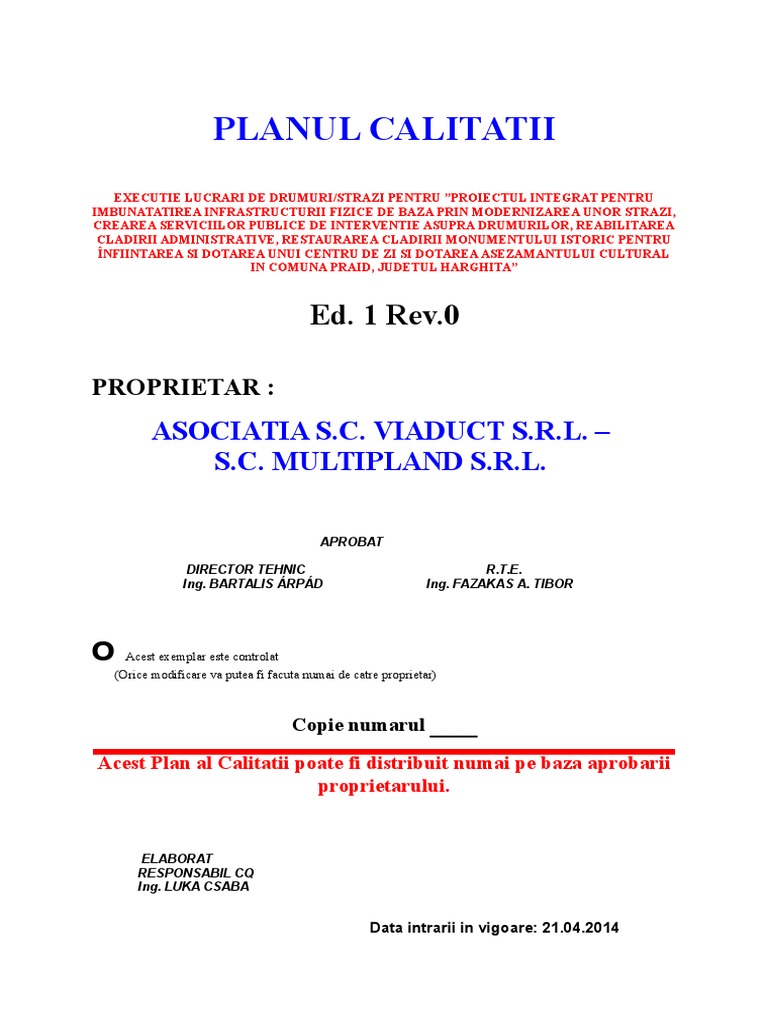Planul Calitatii Doc