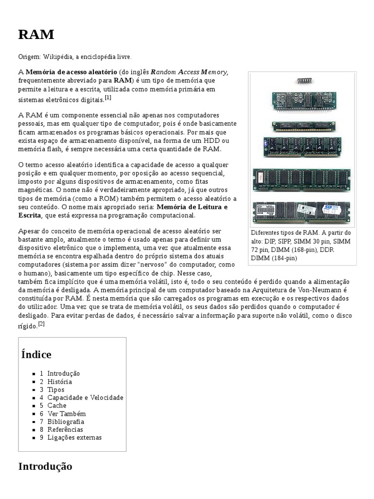 Memoria RAM | PDF | Memória de acesso aleatório (RAM) | Eletrônicos ...
