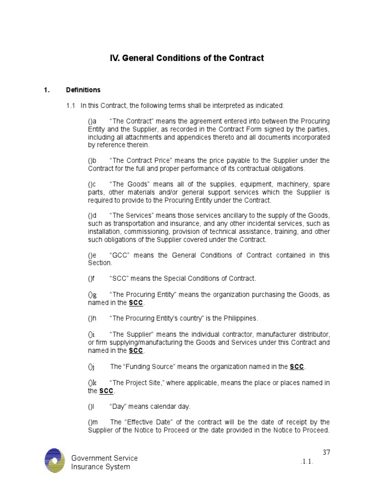 IV. General Conditions of the Contract 1. Definitions