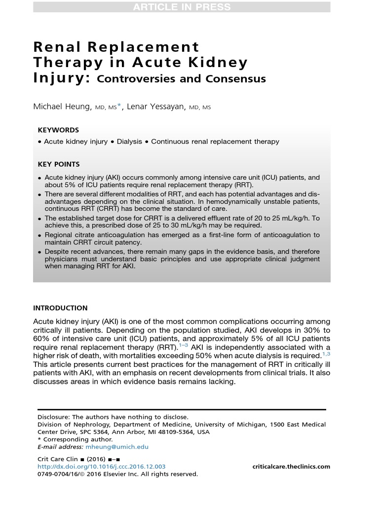 Renal Replacement Therapy in Acute Kidney Injury 2017 | PDF ...