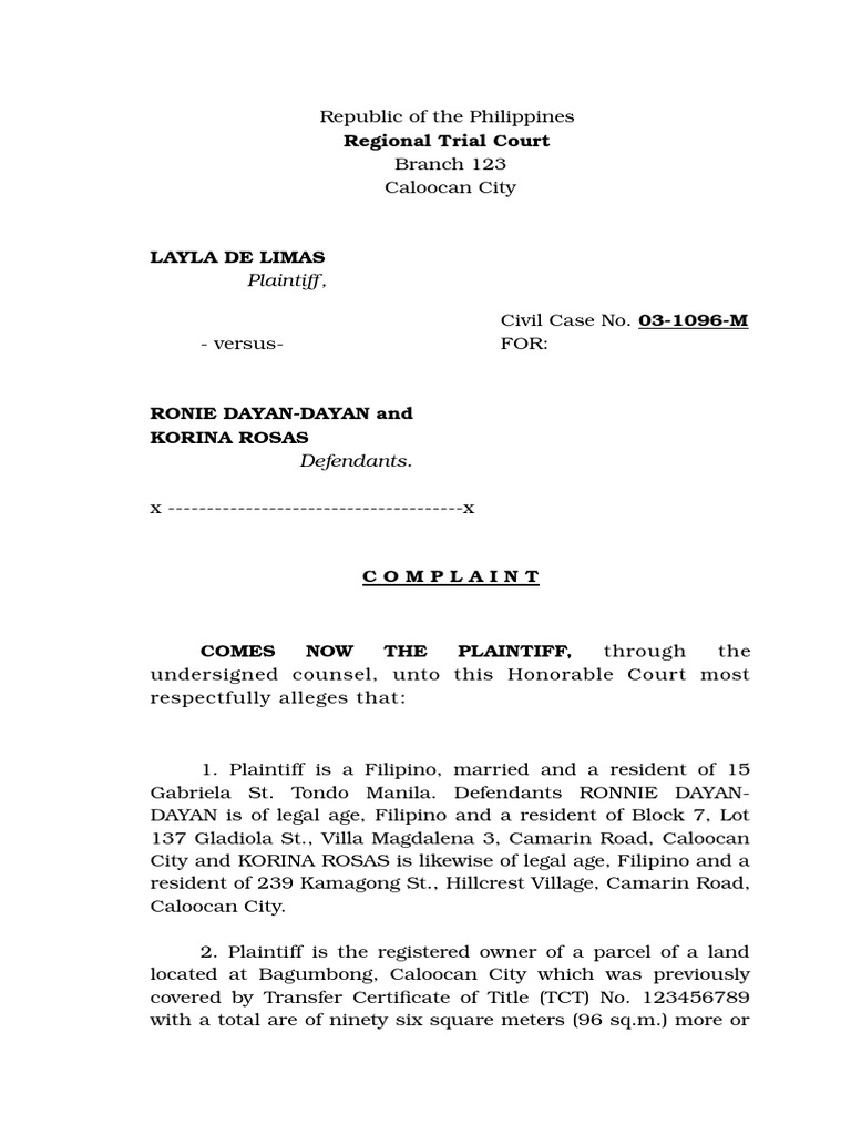 Complaint for Property Title Nullification | PDF | Lawsuit | Government