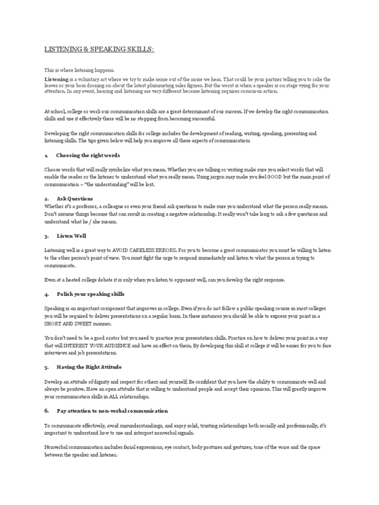 Enhance College Communication Skills | PDF | Nonverbal Communication ...