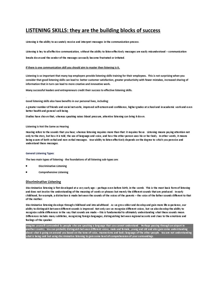 Mastering Effective Listening Skills | PDF | Empathy | Nonverbal ...