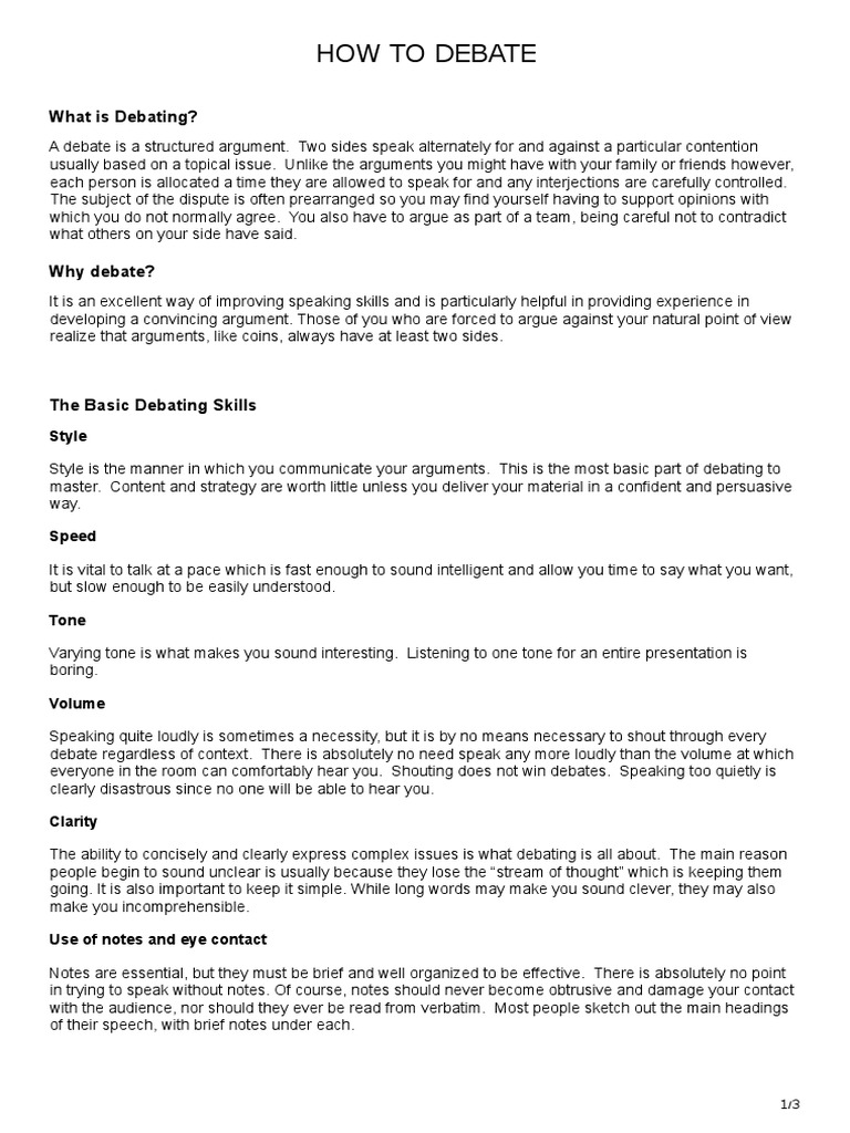 Debate Skills for Beginners | PDF | Argument | Reason