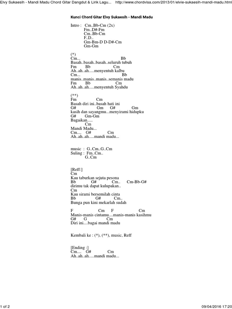 Elvy Sukaesih Mandi Madu Chord Gitar Dangdut Lirik Lagu At Chordvisa
