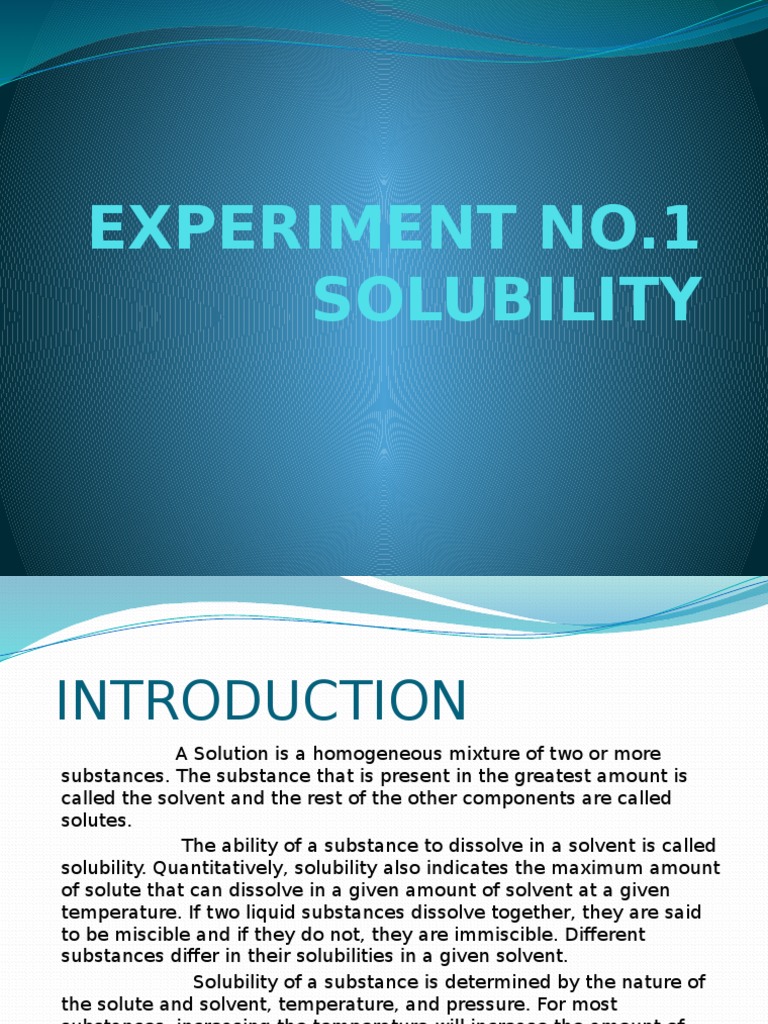 Lab Report (Solubility) Solubility Solution