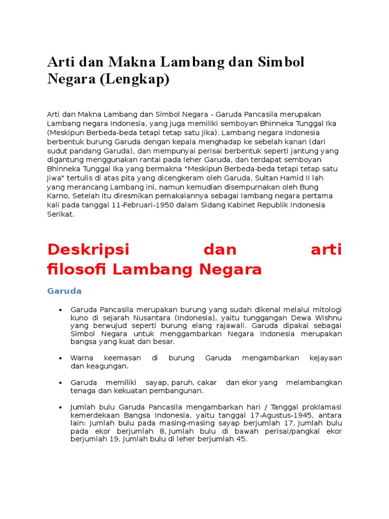 Arti Dan Makna Lambang Dan Simbol Negara Lengkap
