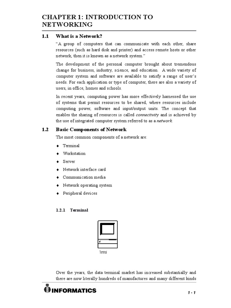 Chapter 1 Introduction To Networking 1.1 What Is A Network? PDF