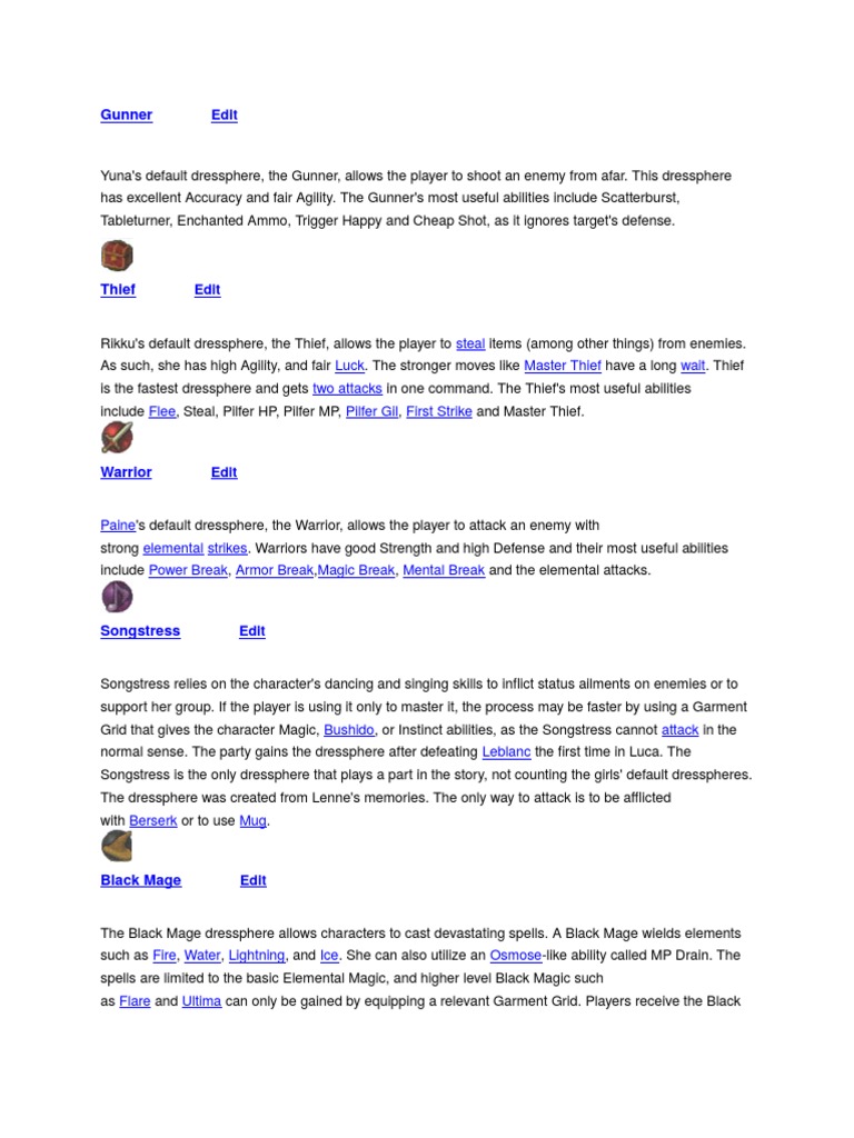 Gunner Edit Steal Luck Master Thief Wait Two Attacks Flee Pilfer Gil