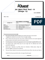 Insight (8th) Part Test - 9 (Stage - 1) : Syllabus & Scheme