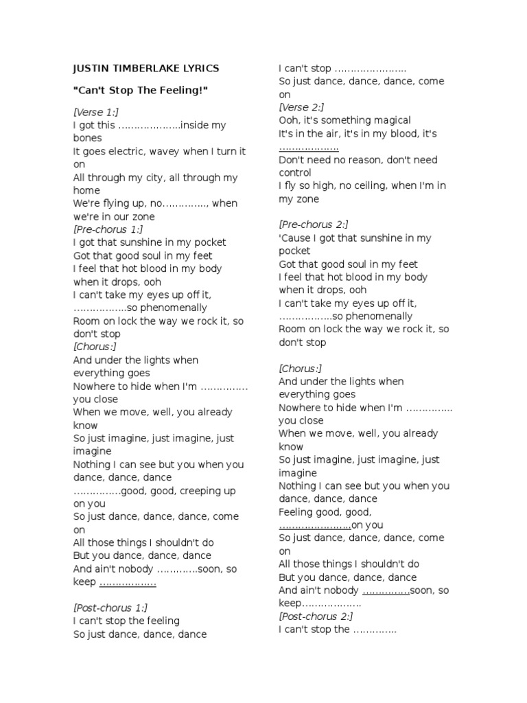 Justin Timberlake Lyrics Song Structure Songs