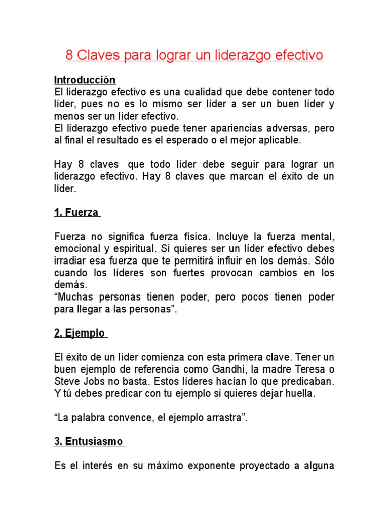 8 Claves para un Liderazgo Efectivo | PDF | Liderazgo | Inteligencia ...