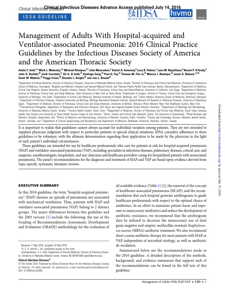 Hap Vap Guidelines 2016 PDF Methicillin Resistant Staphylococcus