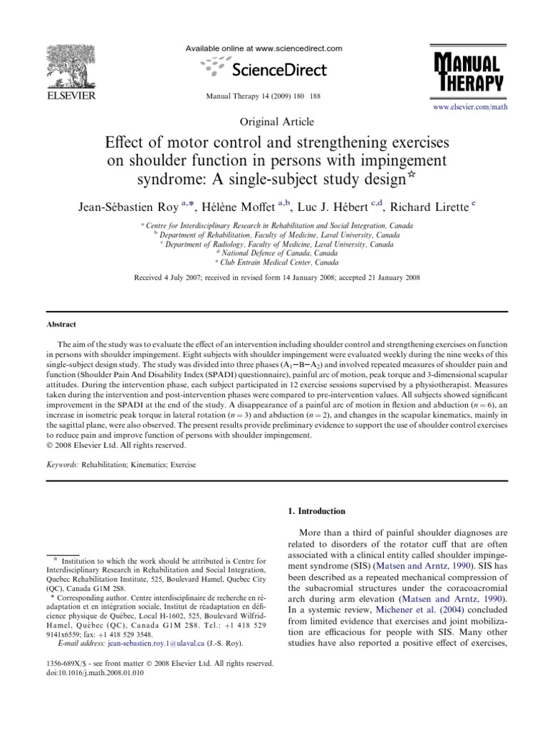 Motor Control Exercises for Shoulder Impingement | PDF | Shoulder ...