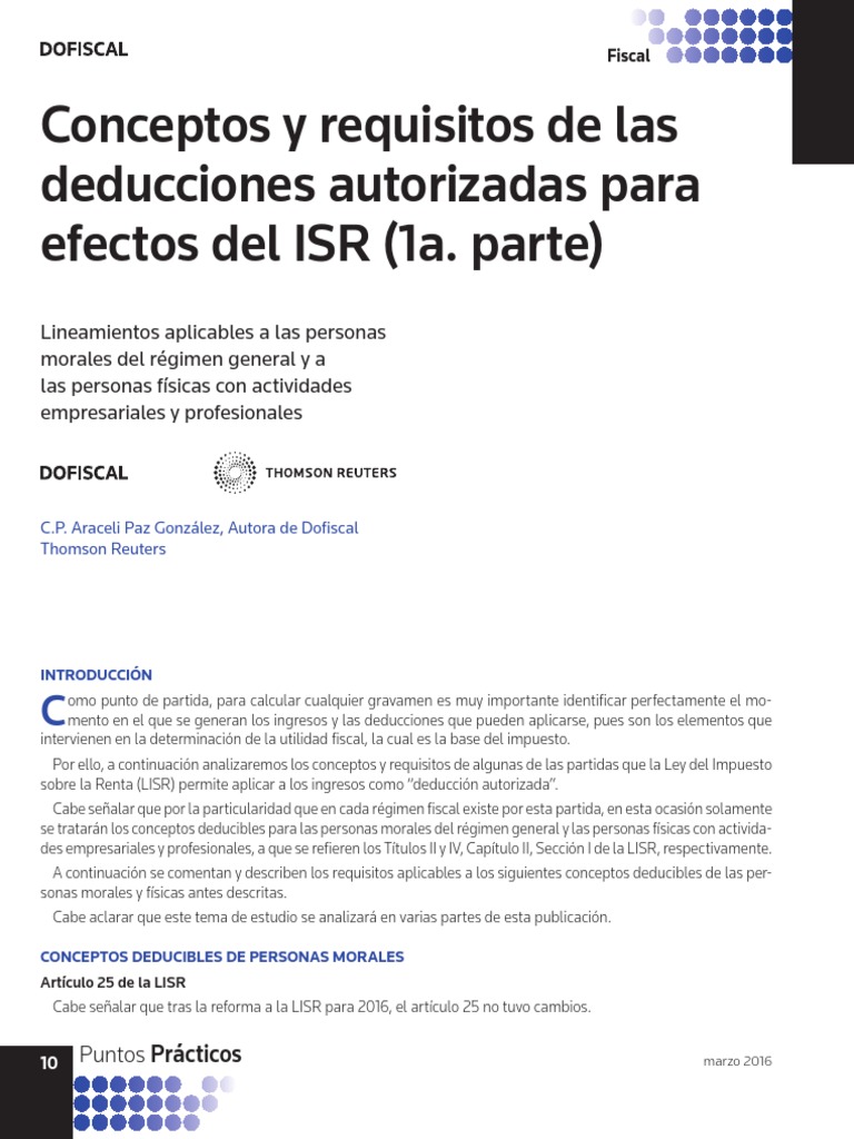 Conceptos y Requisitos Deducciones Autorizadas 1a Parte | PDF ...