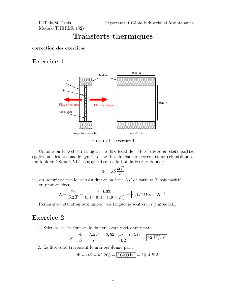 Transfert Thermique Cours Et Exercices Corrigés Pdf TD 1 Corrige PDF | PDF | Conduction thermique | Science des matériaux