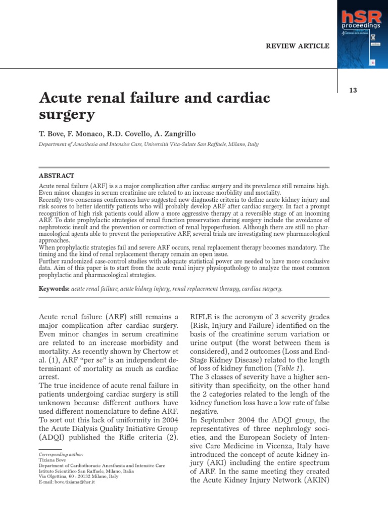 Acute Renal Failure and Cardiac Surgery | PDF | Renal Function | Creatinine