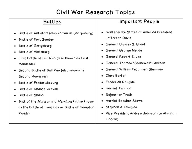 us civil war research topics