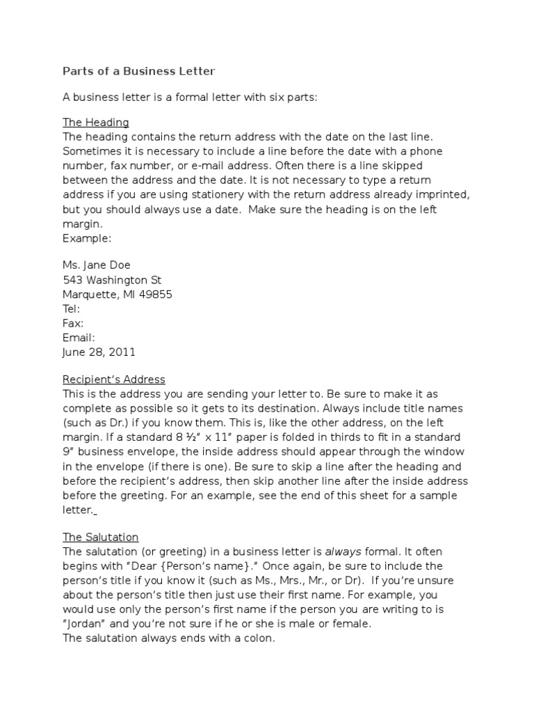 Six Essential Parts of a Business Letter | PDF | Text | Writing