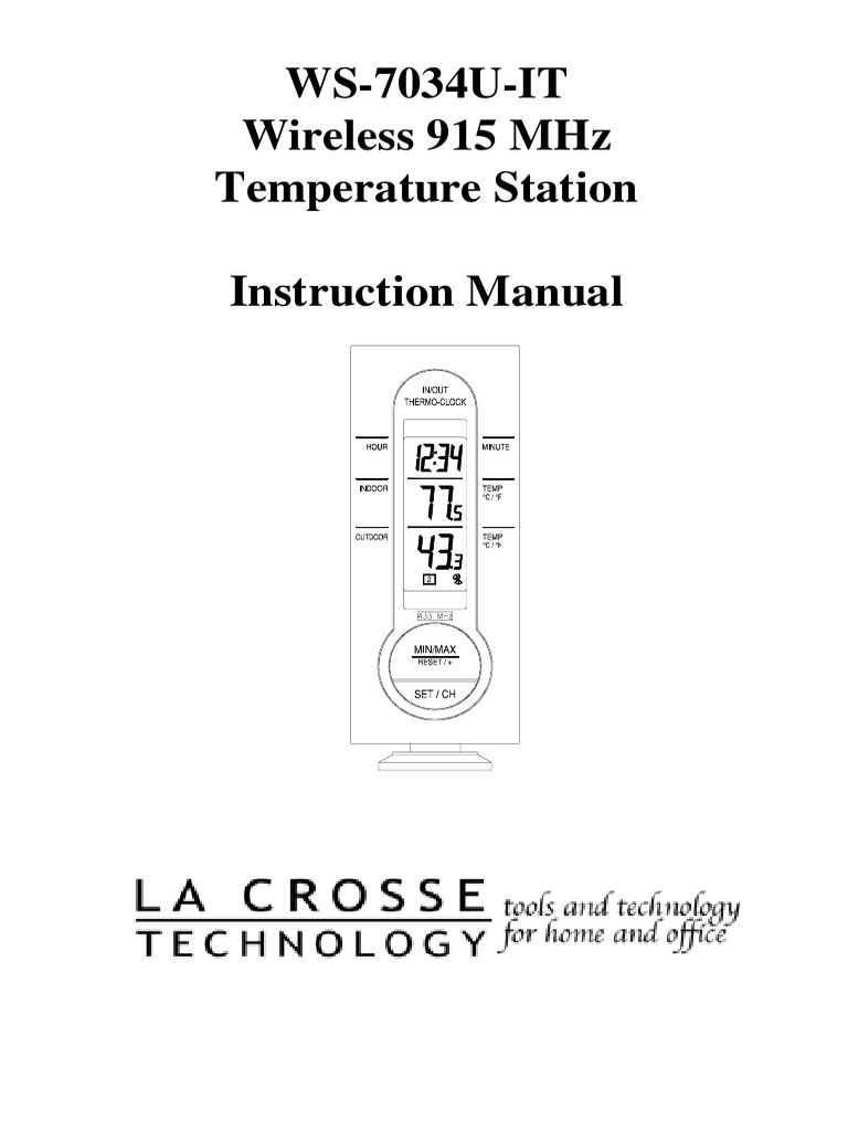 Lacrosse Outdoor Thermometer Manual Ws7034ITCA PDF Thermometer
