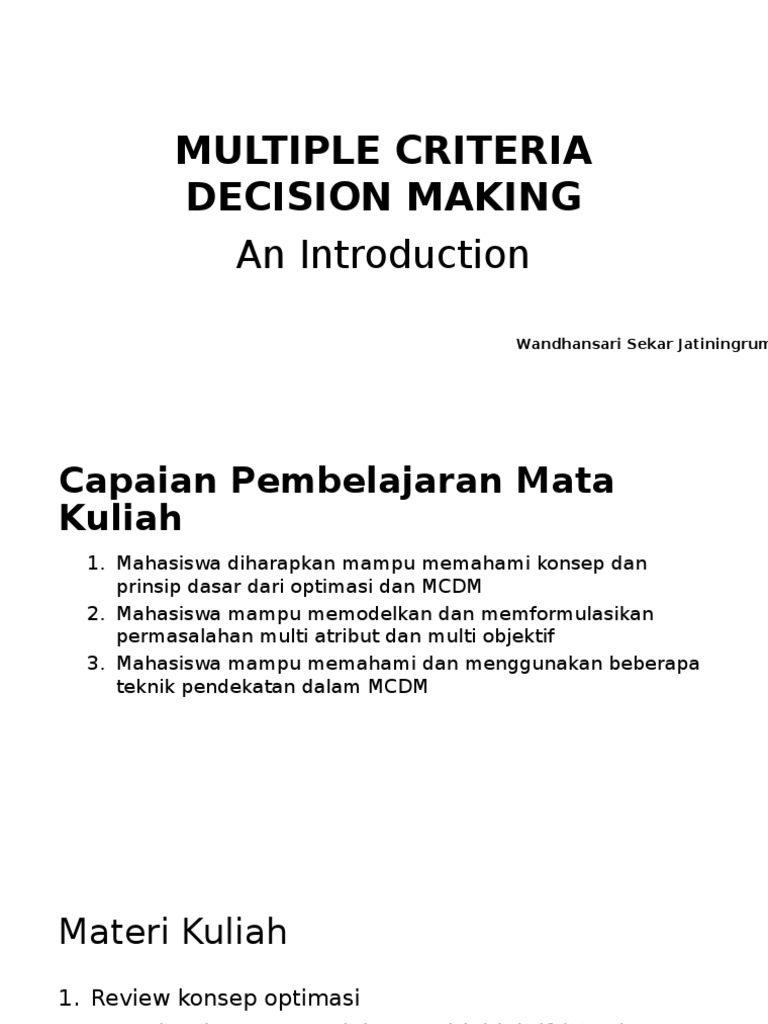 MCDM Introduction | PDF | Business | Technology & Engineering