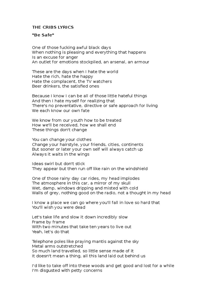 The Cribs Lyrics "Be Safe" PDF Nature