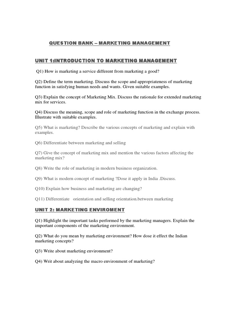 Marketing Management Question Bank | PDF | Promotion (Marketing) | Sales