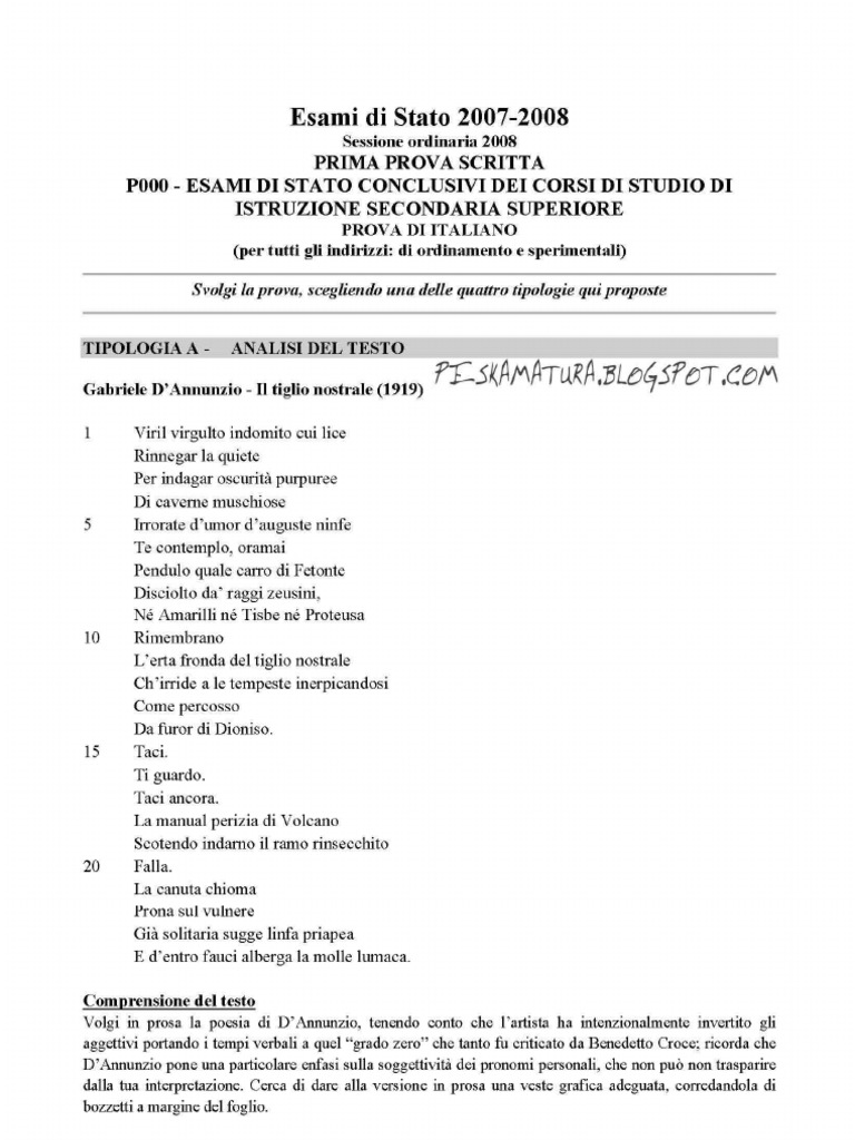 Esami di Stato - Tracce Maturità 2008 - Prima Prova ITALIANO COMPLETA