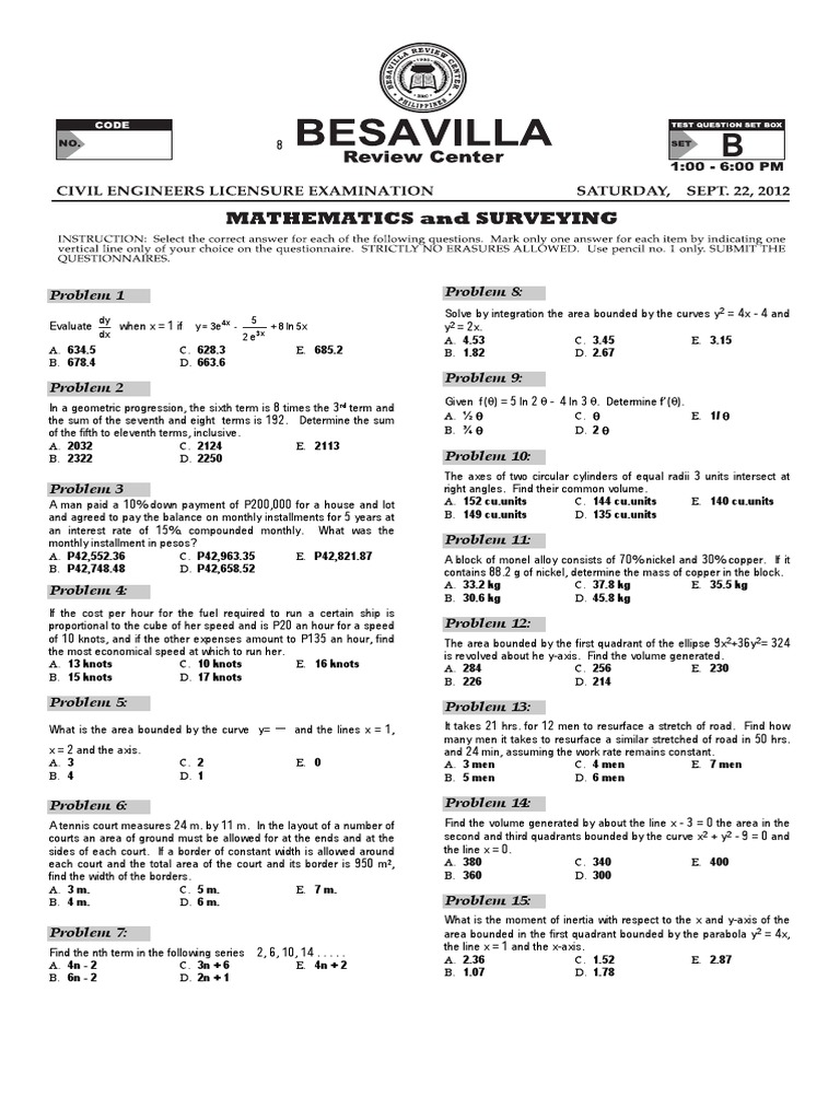 Math Problem Set with Solutions | PDF | Area | Circle