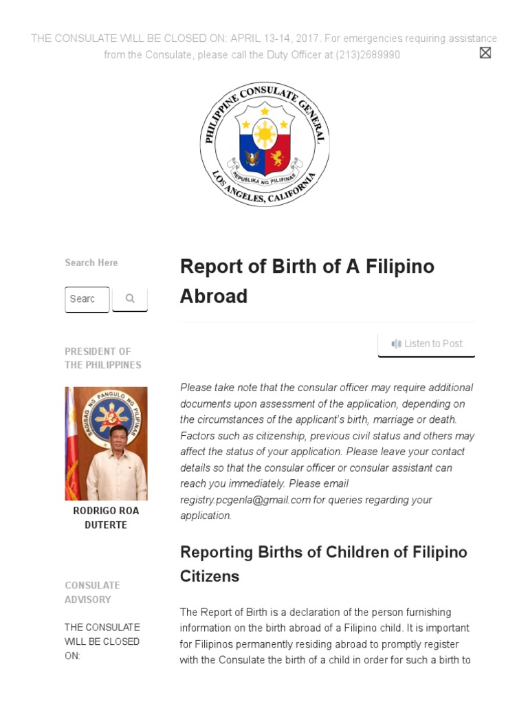 Reporting Births at Philippine Consulate | PDF | Birth Certificate ...