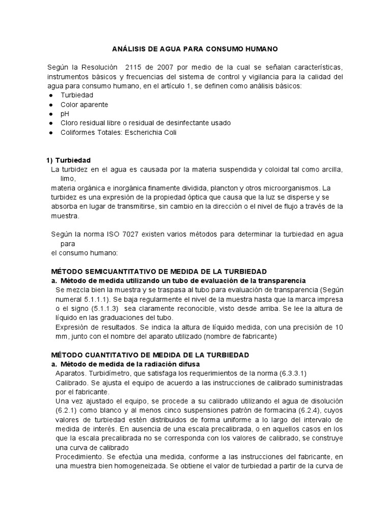 Análisis de Agua para Consumo Humano | PDF | Ph | Cloro