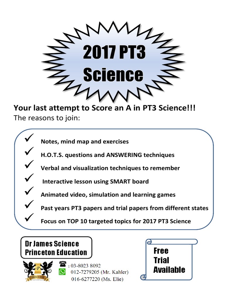 Ace PT3 Science: Join Our Free Trial! | PDF