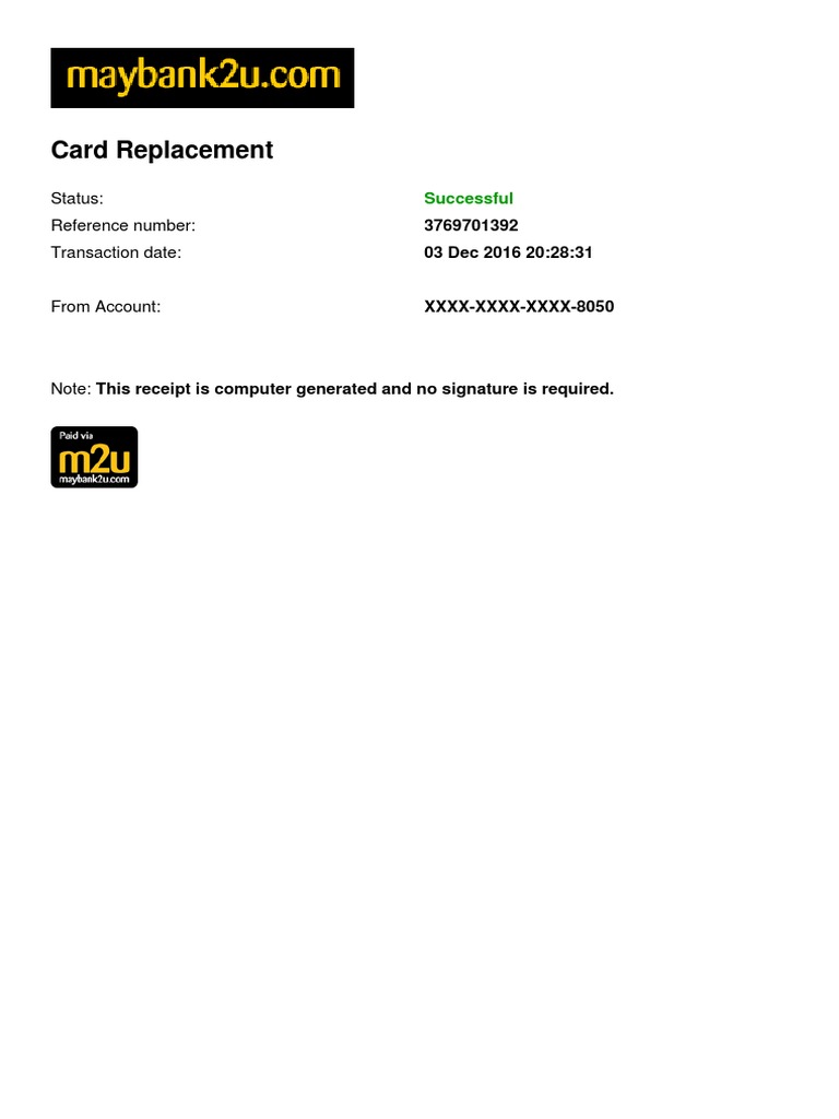 Receipt Maybank Card Replacement PDF