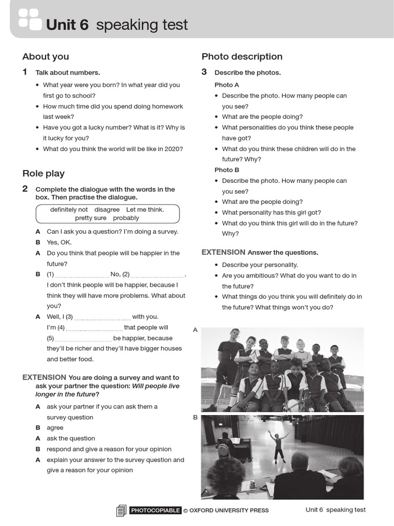 Unit 6 Speaking Test: About You Photo Description | PDF