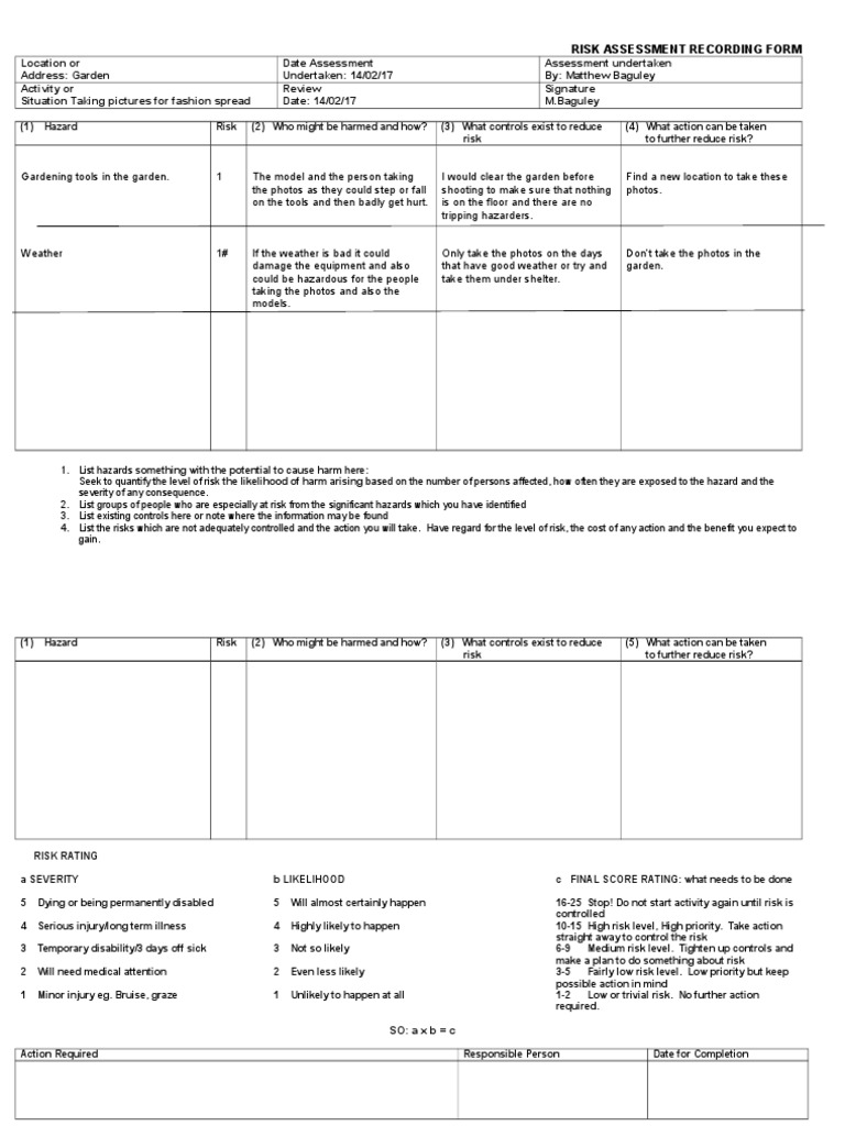 Risk Assessment Garden Risk Assessment Risk