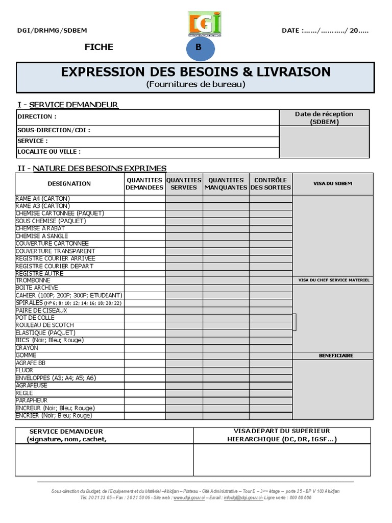 Expression Des Besoins & Livraison Fiche B  Science  Science et